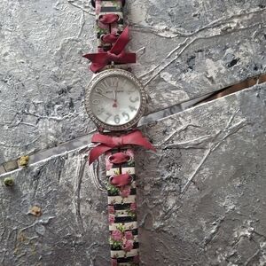 Betsey Johnson Floral Watch with Pink and Black Accents